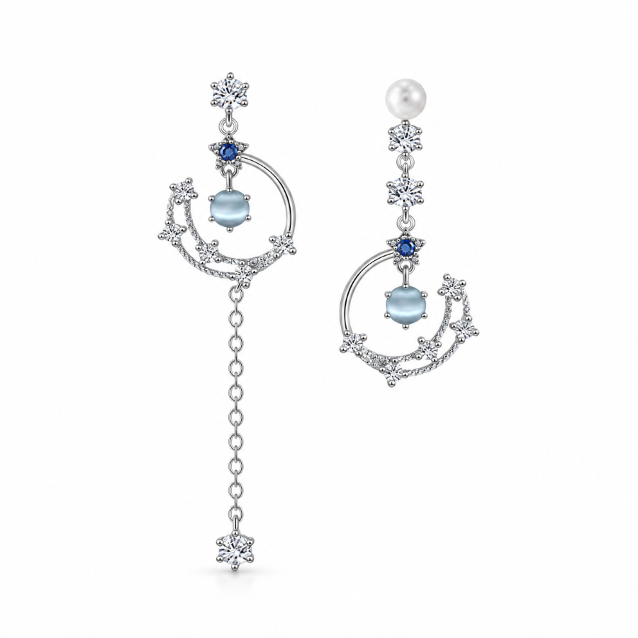 Moon and Star Drop Earrings — white-background view